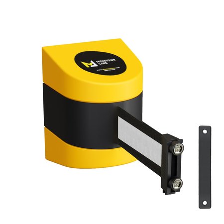 MONTOUR LINE Retractable Belt Barrier YW Magnetic Wall Mount 7.5'Bk/W H Belt (M) WMX140-YW-BWH-M-M-75